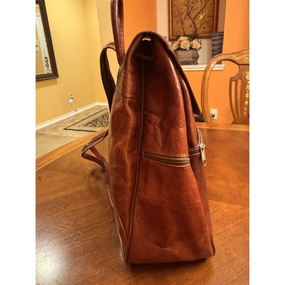 Vrai Cuir Large Brown Leather Backpack Drawstring Many Pockets 10” X 5 “ X 13” - Picture 7 of 16